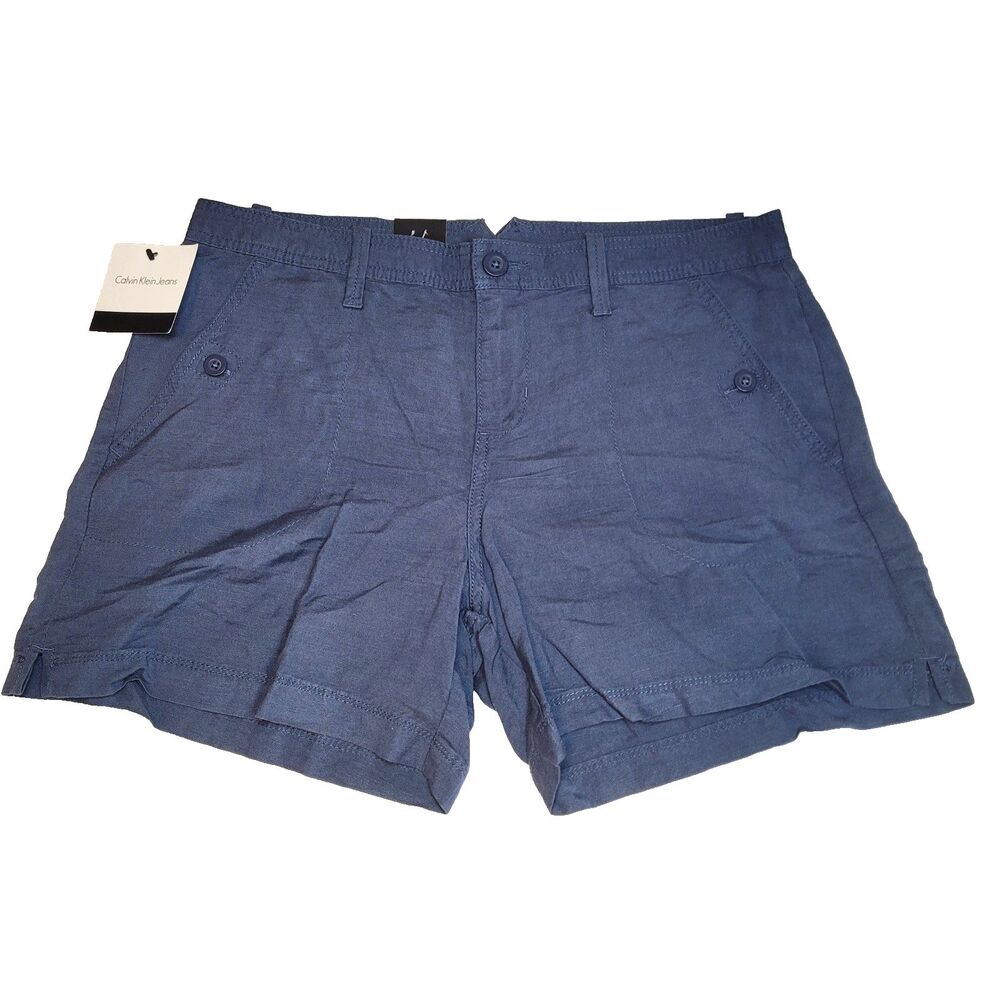 Calvin Klein Jeans Linen Blend Navy Blue Women's Shorts Size 10, Waist 34", NEW